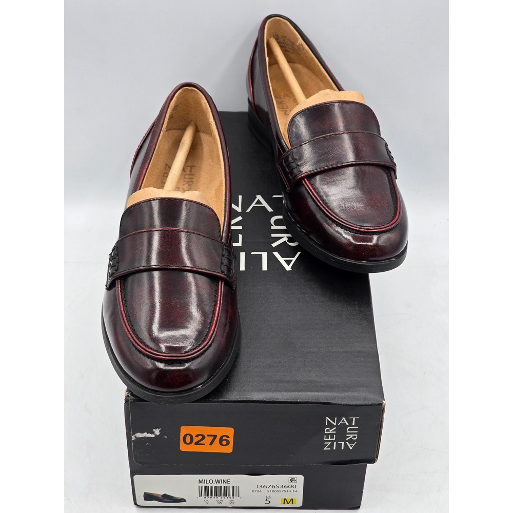 Naturalizer Milo Loafers Womens 5 Wine Red Faux Leather Slip On Flat Shoes -New‎